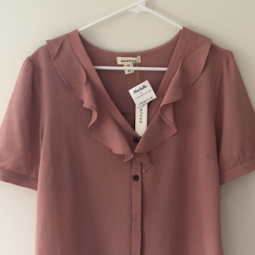 Monteau V neck blouse blush pink XL NWT - Picture 2 of 9
